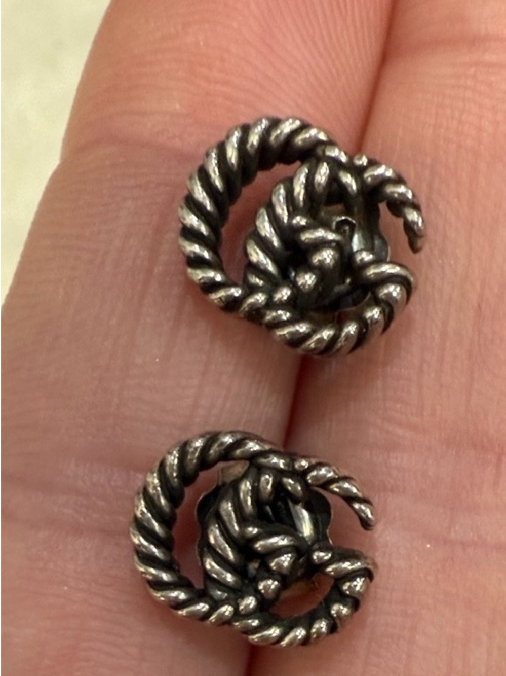 Gucci Silver Twisted GG Rope Stud Earrings